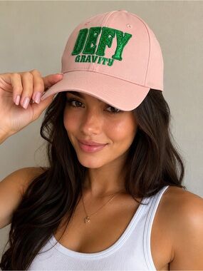 NWT Pink Baseball Cap with Green Embroidered Text